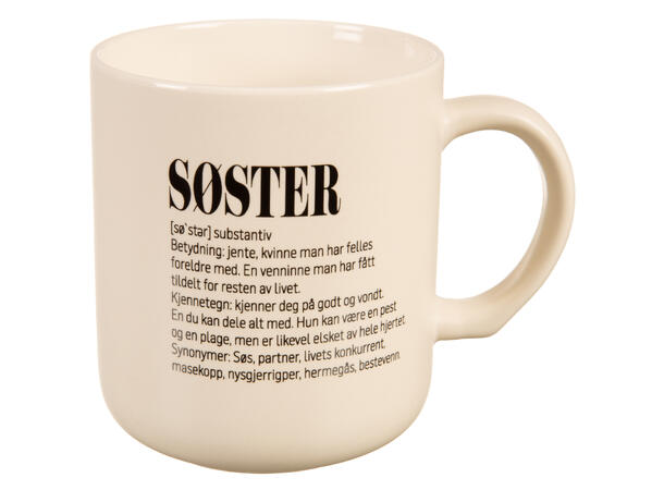 Krus definisjon hvit m/sort Søster 200g 330ml D:8,2 H:9,3cm